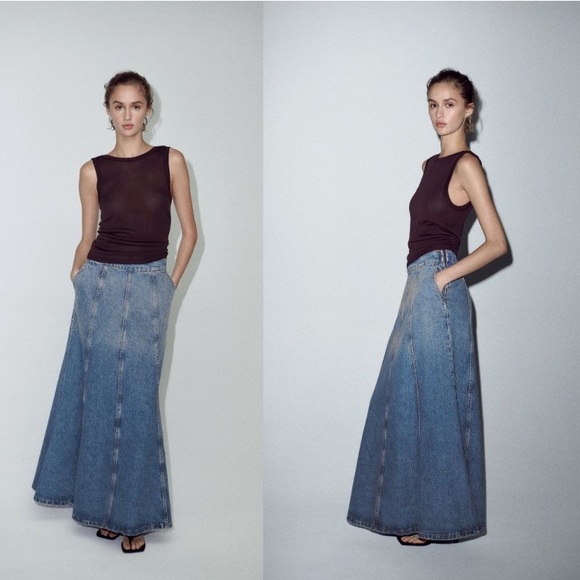 Zara BLOGGERS FAVE DENIM HIGH WAIST MAXI LONG JEAN SKIRT SPRING SUMMER MUST HAVE - Picture 9 of 14